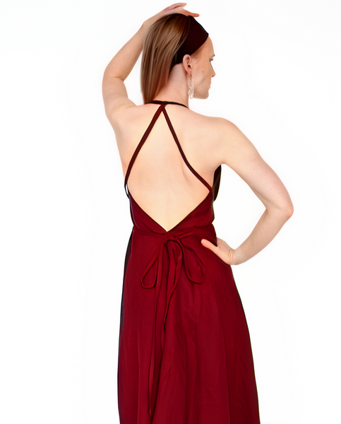 Linen Trapeze Maxi open back Dress/ one size