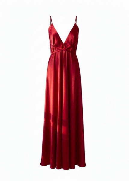 Red  pure Mulberry silk  dress on a white background. Dabīgā zīda sarkana  kleita
