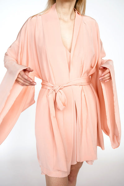 READY TO SHIP ! Blush Pink Silk Crepe De Chine silk kimono robe/ matte finishing