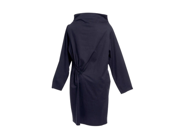 Dark Blue  Wool Diagonal Gathering Dress
