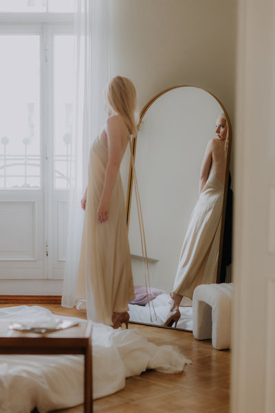 Mulberry silk Trapeze Silhouette Maxi Dress with Long Straps – One Size Fits Most