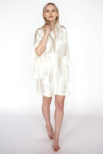 READY TO SHIP Ivory Mulberry silk kimono robe