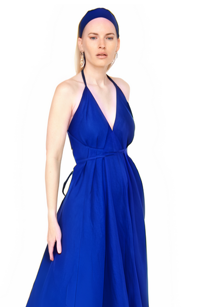 Linen Trapeze Maxi open back Dress/ one size