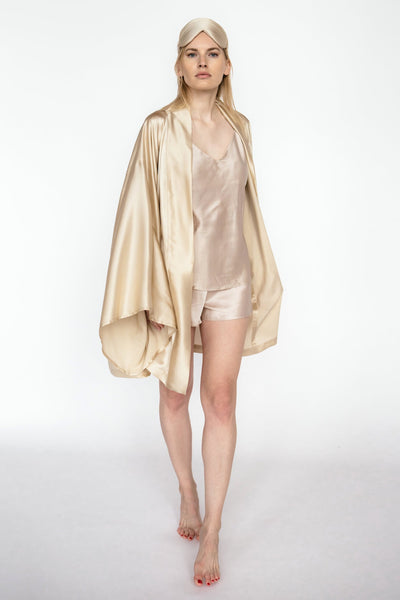Short Mulberry silk kimono robe Champagne