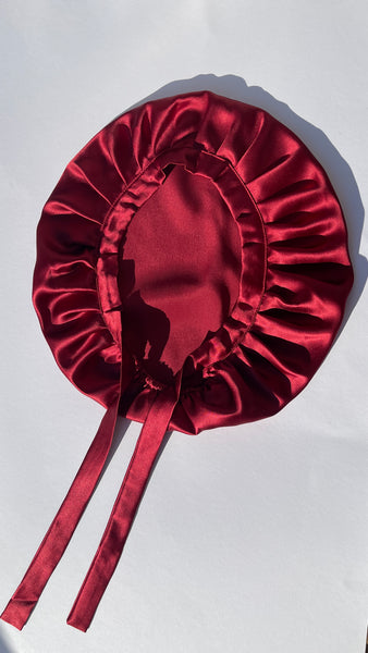 Red Mulberry silk bonnet with adjustable ribbons